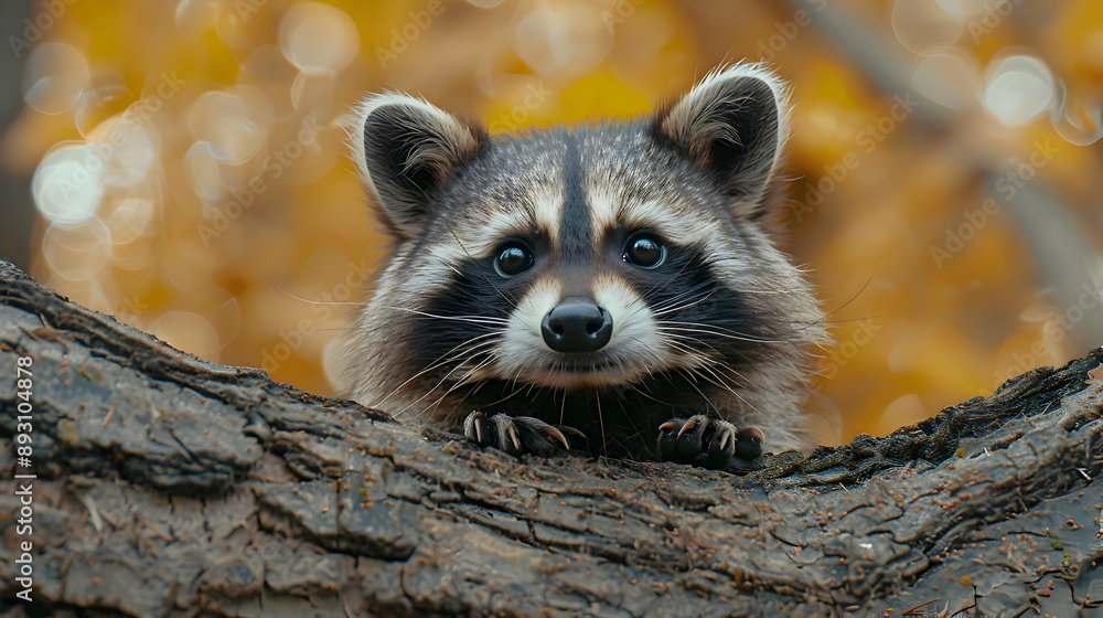 Fototapeta premium Illustration of a Raccoon peeking through a Tree