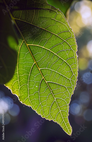 Green Leaf Closeup with Bokeh Background. Macro Photo, Nature Photography of Foliage Plant Leaf 