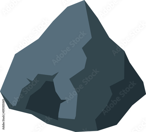 Big grey rock with a hole forming a cave is isolated on white background