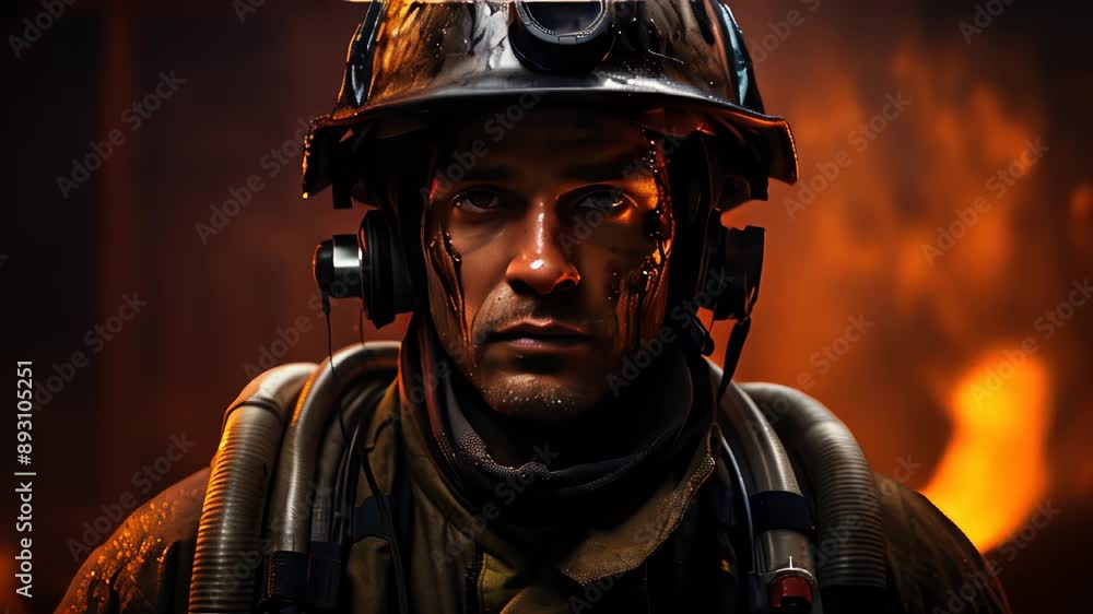 Firefighter facing blaze Firefighter facing blaze