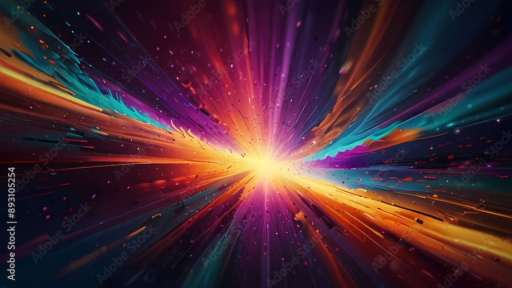 Naklejka premium Abstract illustration background featuring a dynamic shock wave, with vibrant colors radiating from the center to evoke a sense of energy and movement