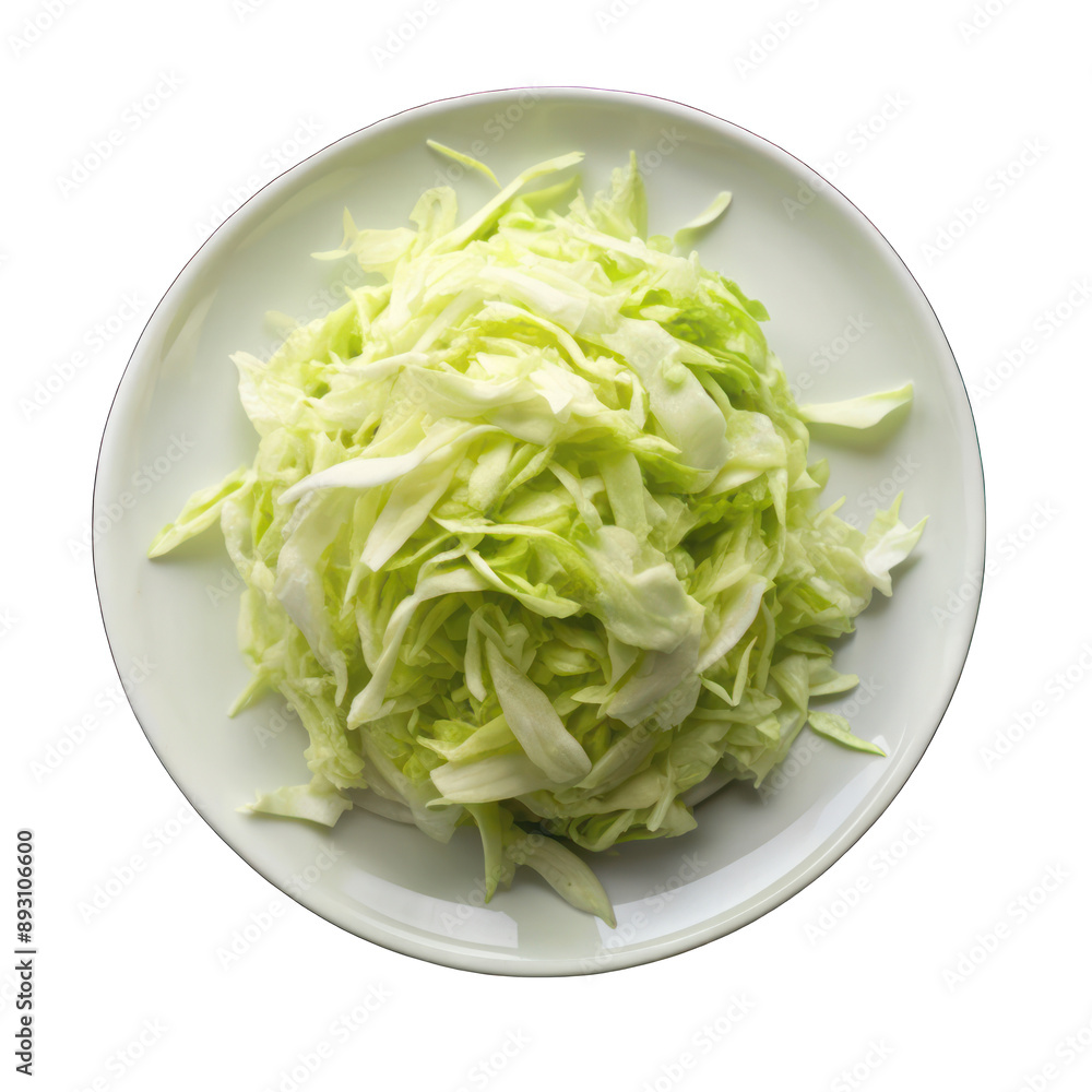 Chopped cabbage on white plate top view isolated on transparent background Chopped cabbage on white plate top view isolated on transparent background