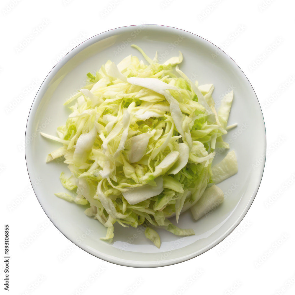 Chopped cabbage on white plate top view isolated on transparent background Chopped cabbage on white plate top view isolated on transparent background