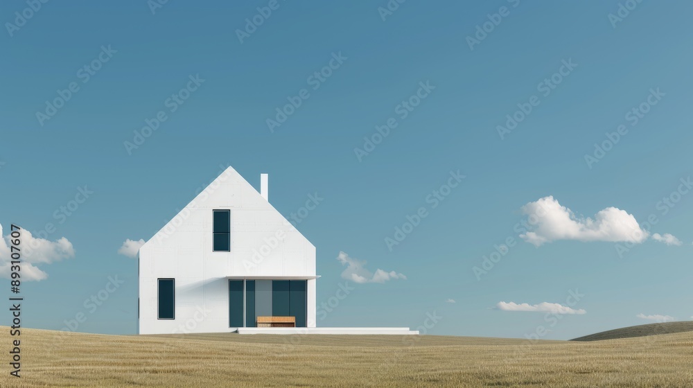 A minimalist white house on a serene landscape under a clear blue sky, highlighting modern architecture and simplicity. A minimalist white house on a serene landscape under a clear blue sky, highlighting modern architecture and simplicity.