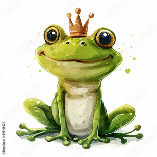 A funny frog with a crown designs for Print on Demand (POD) on a white background. photo