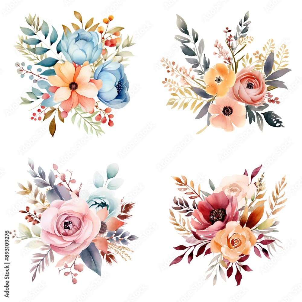 Four different flower arrangements are shown in a row Four different flower arrangements are shown in a row