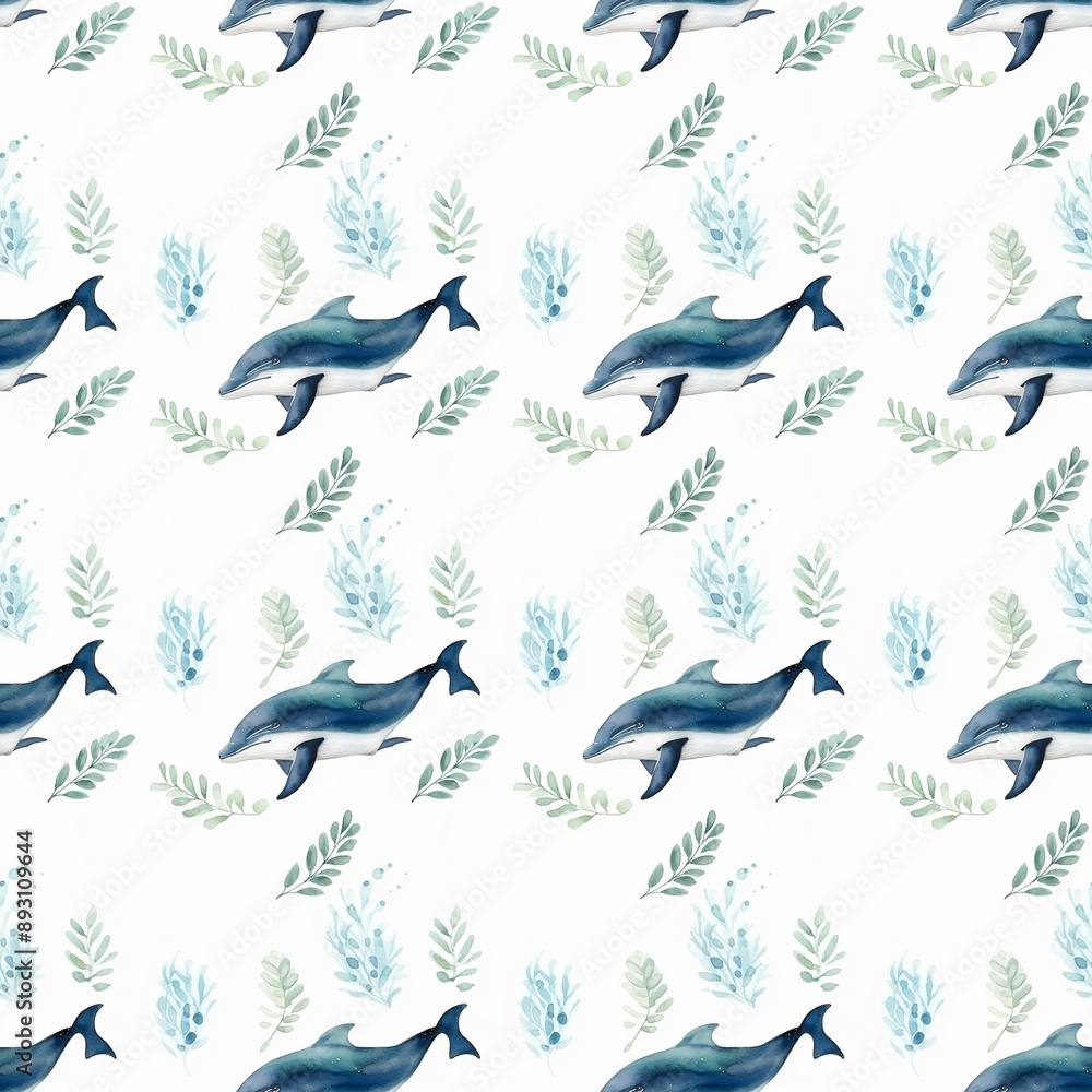 Pattern with dolphins, white background Pattern with dolphins, white background