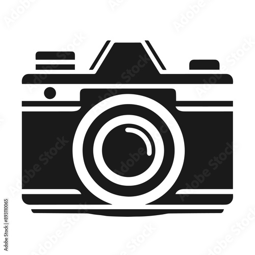 Clean black and white vector silhouette of a Camera icon logotype on white background