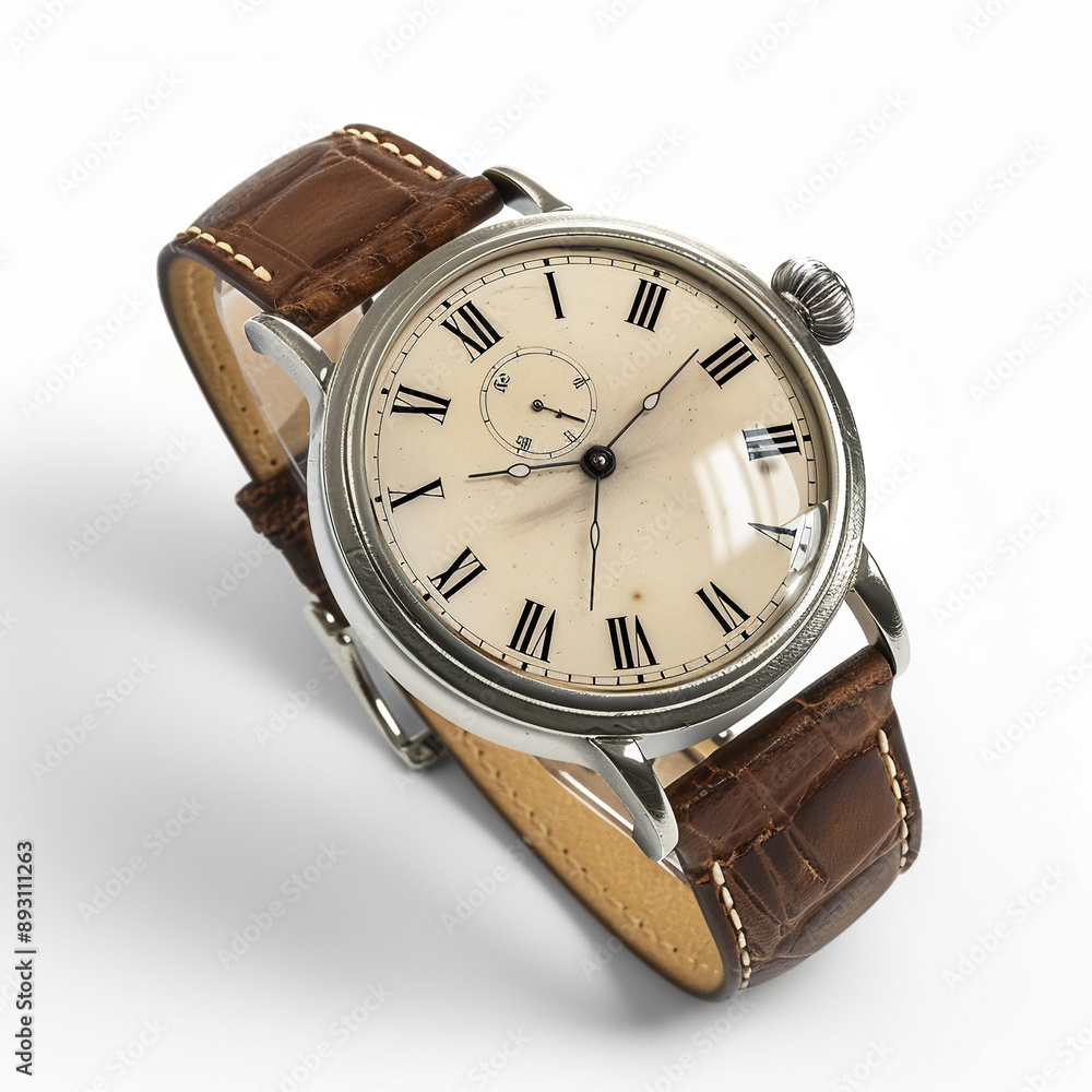 An old-fashioned wristwatch with Roman numerals designs for Print on Demand (POD) on a white background. An old-fashioned wristwatch with Roman numerals designs for Print on Demand (POD) on a white background.