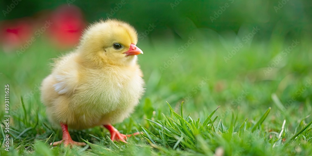 Yellow fluffy cute chick standing on green grass, chick, yellow, fluffy, cute, small, animal, bird, farm, adorable, soft, young Yellow fluffy cute chick standing on green grass, chick, yellow, fluffy, cute, small, animal, bird, farm, adorable, soft, young