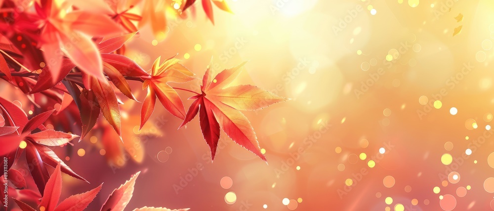 Autumnal Glow: Red Leaves in a Sunlit Forest Autumnal Glow: Red Leaves in a Sunlit Forest