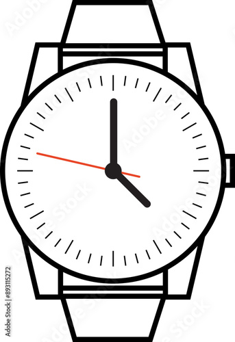 Vector wrist watch icon. Wristwatch hand clock illustration for men. Swiss flat watch