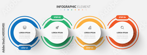 Vector Infographic Business with Circle Label, Line, Icon, and 4 Step for Presentation