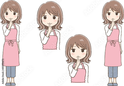 A Woman in an Apron in a Quiet Pose (Two Expressions)