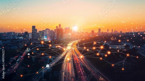 Fototapeta Naklejka Na Ścianę i Meble -  Seamless integration of urban connectivity for smart cities  advanced infrastructure