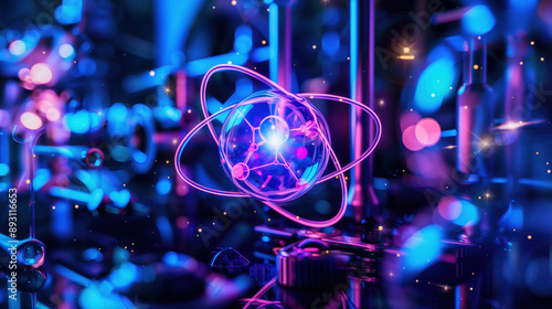 Detailed 3D Hologram of Seaborgium Element Displayed in Modern Nuclear Chemistry Setting photo