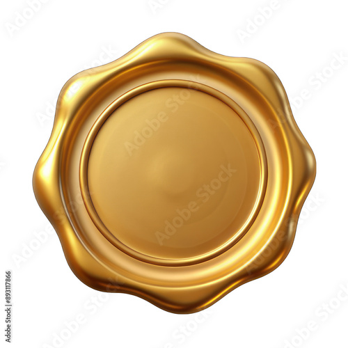 Gold wax seal isolated on transparent background