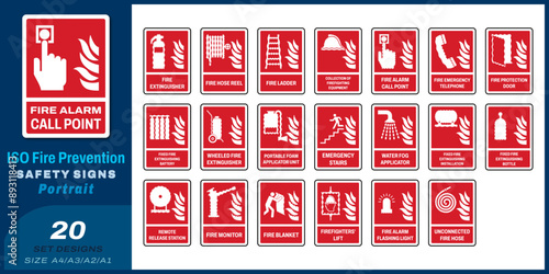 20 set ISO fire prevention safety signs v05 size a4/a3/a2/a1	
 photo