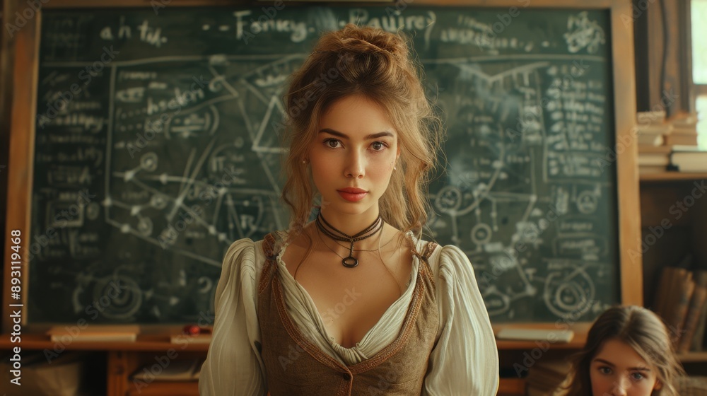 A Woman Is Standing In Front of a Chalkboard With a Girl Behind Her - Generative AI A Woman Is Standing In Front of a Chalkboard With a Girl Behind Her - Generative AI