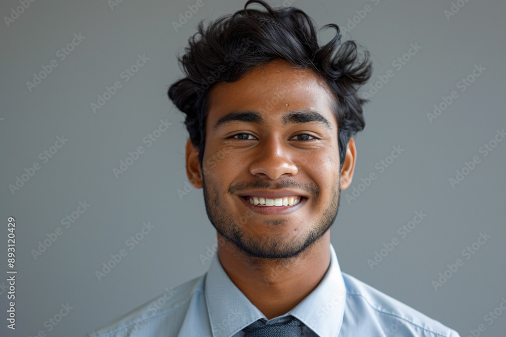 Smiling Indian businessman in shirt with tie over grey background. Suitable for business, office, and corporate usage. Smiling Indian businessman in shirt with tie over grey background. Suitable for business, office, and corporate usage.