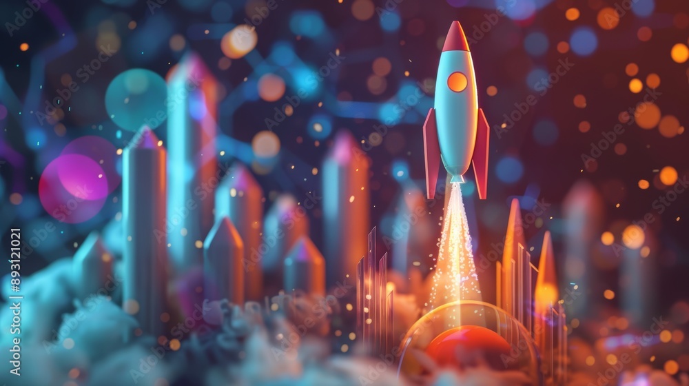 Economic indicators show rapid and reactive growth. Financial and economic growth is depicted in a rocket growth chart web banner. The concept includes a fast-growing bar chart and 3D rendering. Economic indicators show rapid and reactive growth. Financial and economic growth is depicted in a rocket growth chart web banner. The concept includes a fast-growing bar chart and 3D rendering.