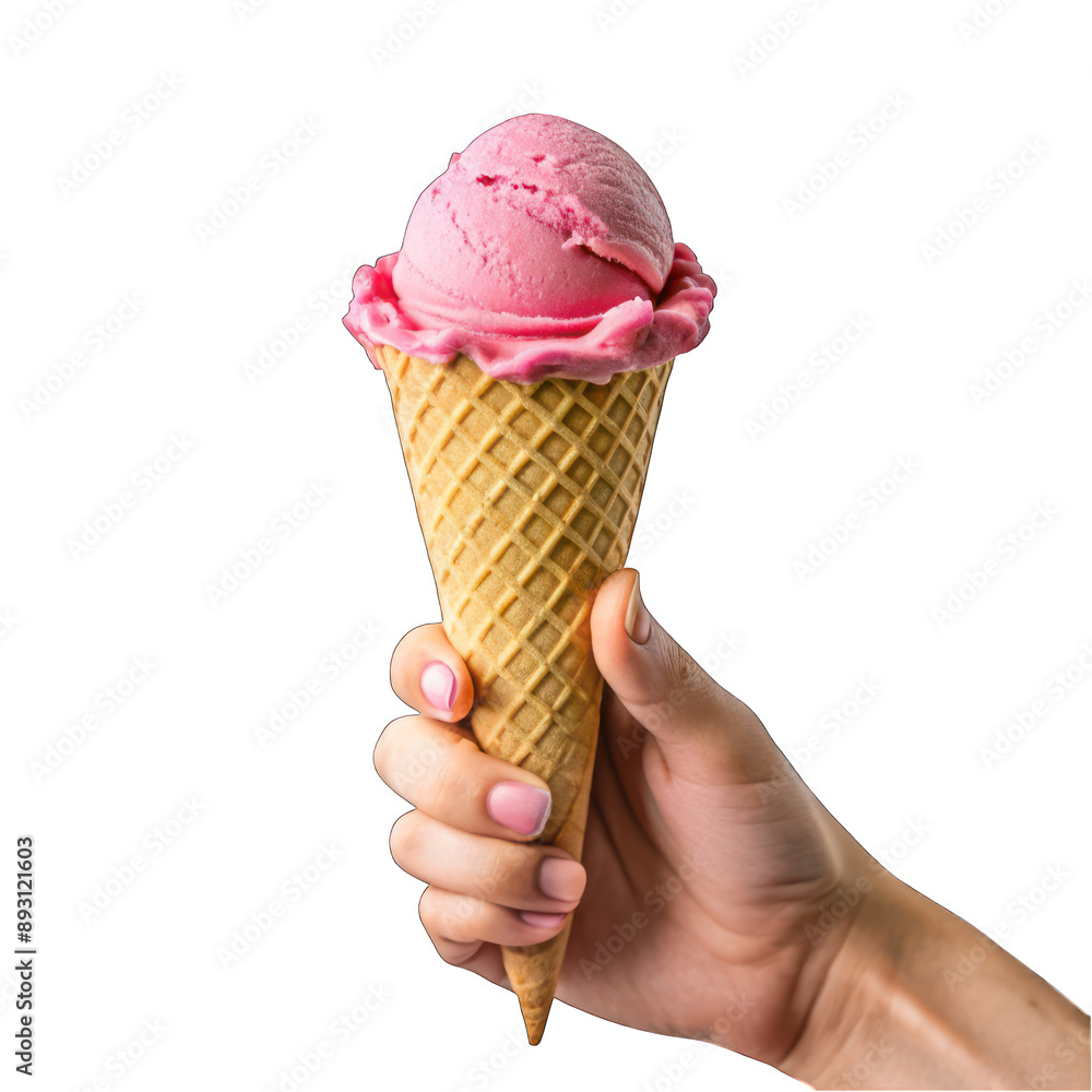 Hand holding pink ice cream isolated on transparent background Hand holding pink ice cream isolated on transparent background