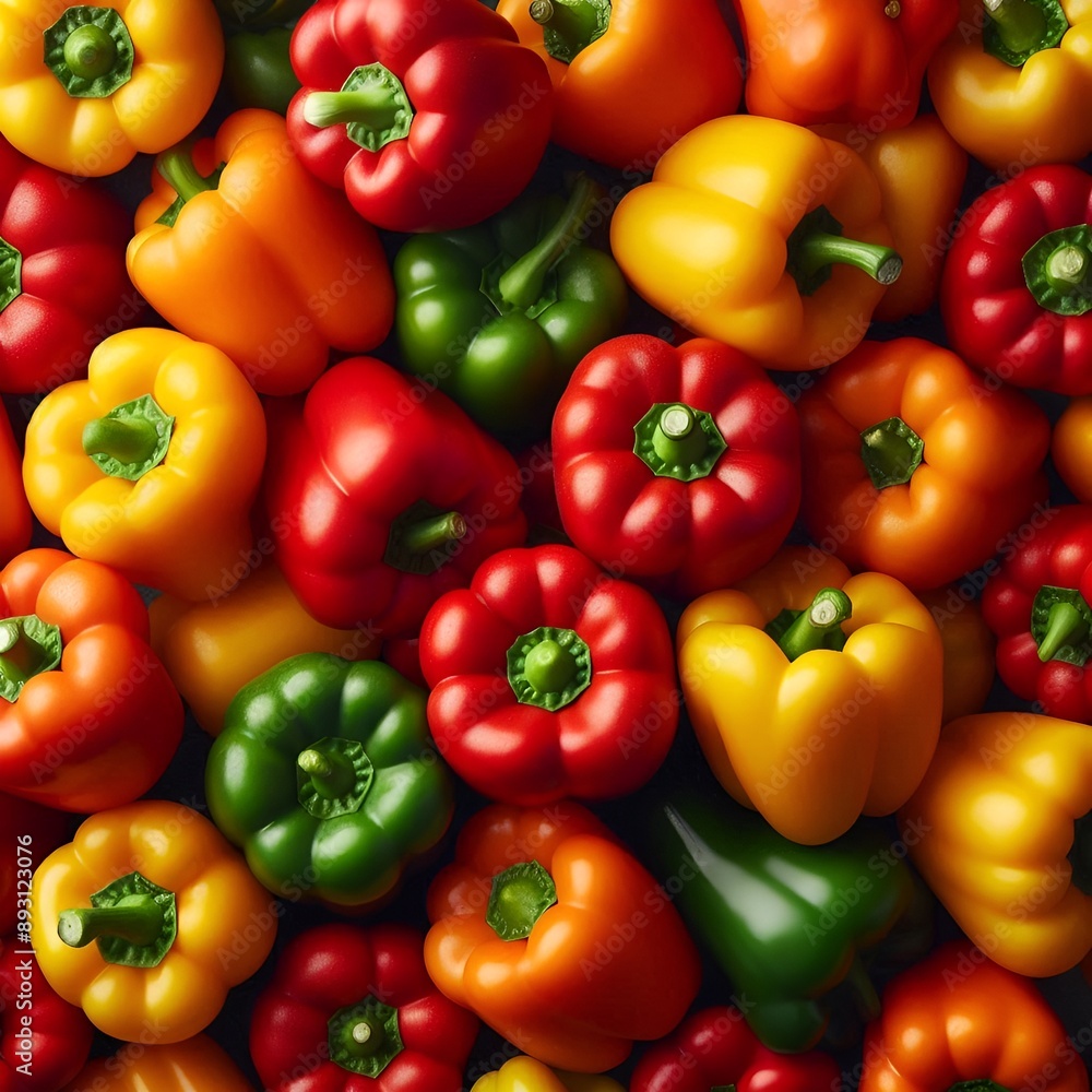 Red, orange, yellow, and green bell peppers were piled up all over the area. Red, orange, yellow, and green bell peppers were piled up all over the area.