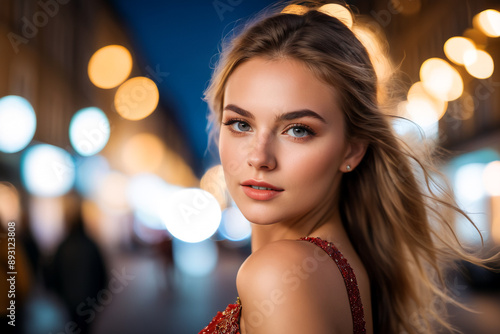 A portrait of a young woman in the night