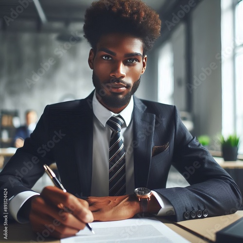 26 11. Businessman holding a pen while signing a contract , phot photo