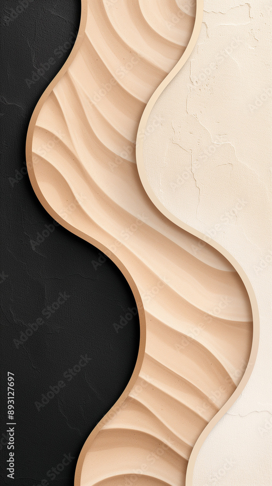 Fototapeta premium Minimalist Geometric Curves Wallpaper: Black and Ivory Colors