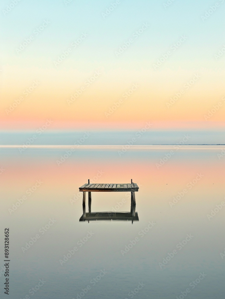 Fototapeta premium A timber structure in the soft light of early morning ocean view