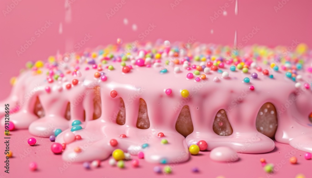 Pink Cake Drizzled With Frosting and Sprinkles Pink Cake Drizzled With Frosting and Sprinkles