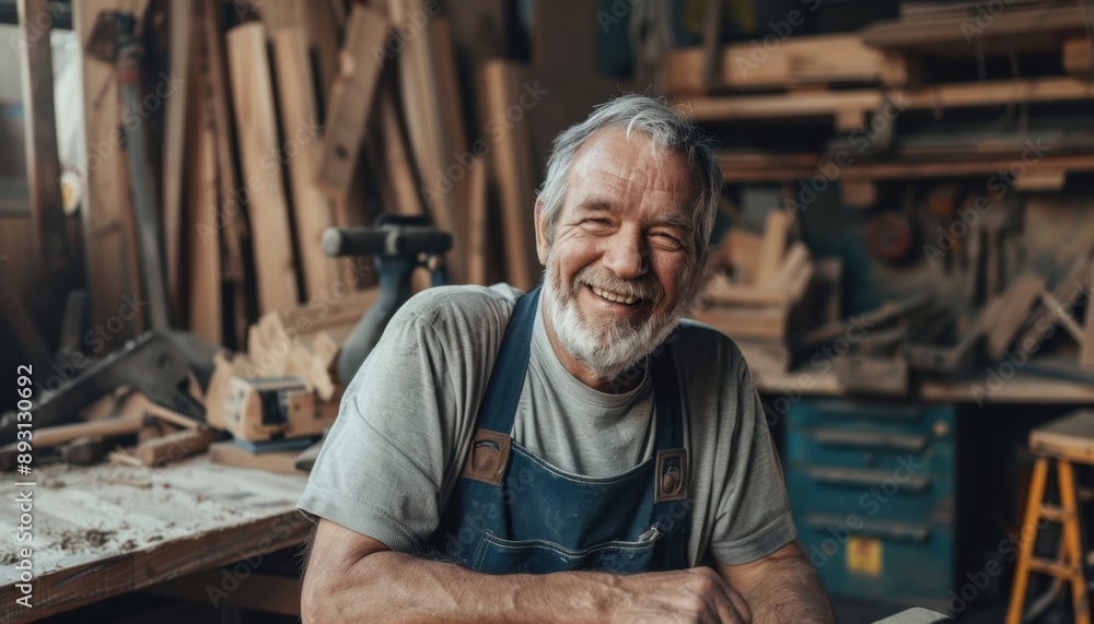 Smiling Senior Carpenter In His Workshop Smiling Senior Carpenter In His Workshop