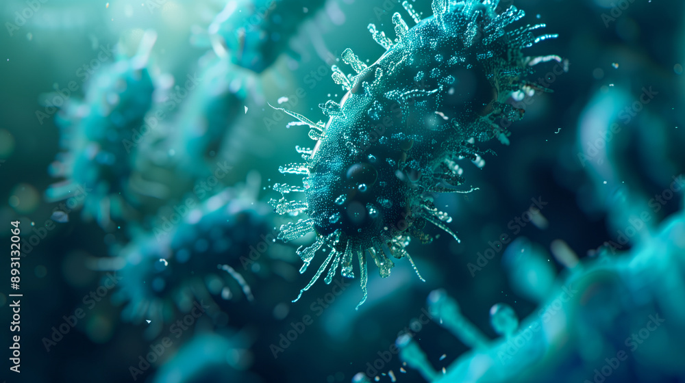 Detailed close-up of a bacterium with a slime layer, ecosystem background Detailed close-up of a bacterium with a slime layer, ecosystem background
