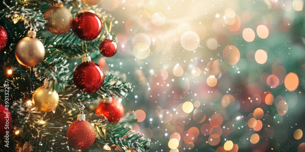 Christmas Tree Decorated with Red and Gold Ornaments Christmas Tree Decorated with Red and Gold Ornaments