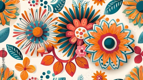 Seamless pattern colorful mandala with vibrant hues, white background
