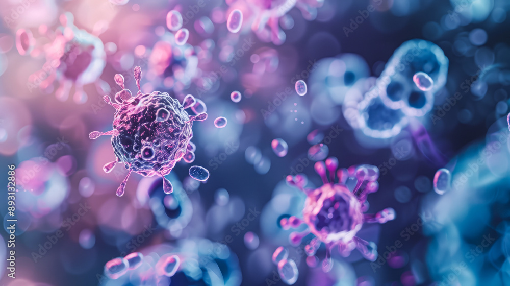 Futuristic bacteria and viruses, microscopic view background Futuristic bacteria and viruses, microscopic view background