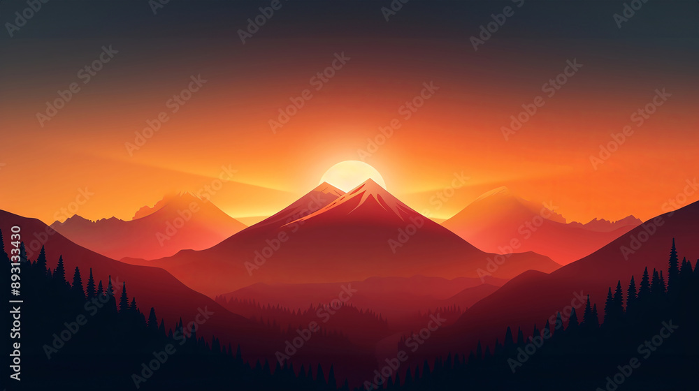Boho landscape, sunrise view, flat design illustration Boho landscape, sunrise view, flat design illustration