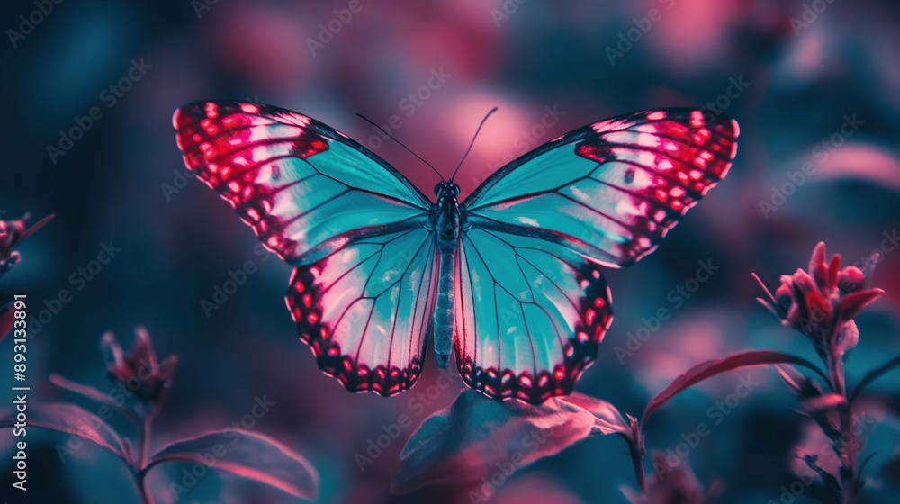 Naklejka premium Neon Butterfly in Vaporwave Style.