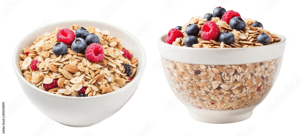 bowl of muesli cereal with raspberry and blueberry isolated on transparent background bowl of muesli cereal with raspberry and blueberry isolated on transparent background