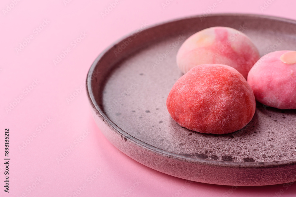 Delicious sweet chilled mochi desserts with fruit filling Delicious sweet chilled mochi desserts with fruit filling