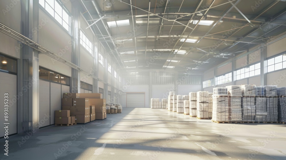 Industrial warehouse with goods stored in transparent containers Industrial warehouse with goods stored in transparent containers