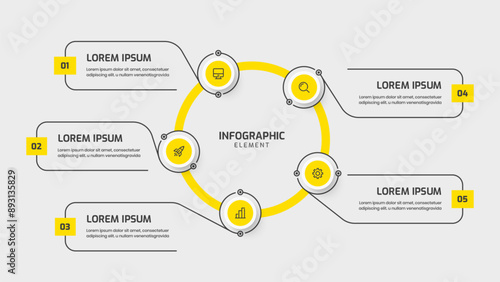 Infographic Template with Yellow Color Circle Label 5 Option and Icon