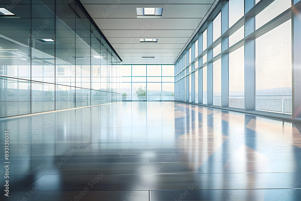 Large empty modern open office room with glass walls Large empty modern open office room with glass walls