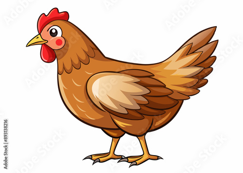 Cute Cartoon Hen Brown Farm Chicken Character Graphic Illustration