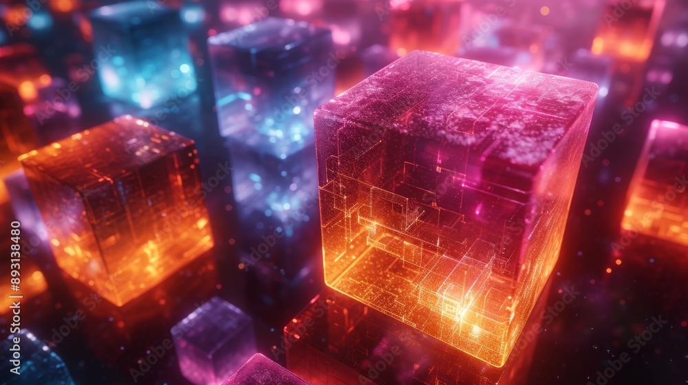 A Close up of a Bunch of Cubes That Are Lit up in Different Colors - Generative AI A Close up of a Bunch of Cubes That Are Lit up in Different Colors - Generative AI