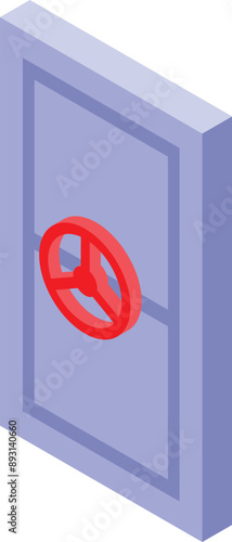 This isometric icon showing a bank vault door with a red handle