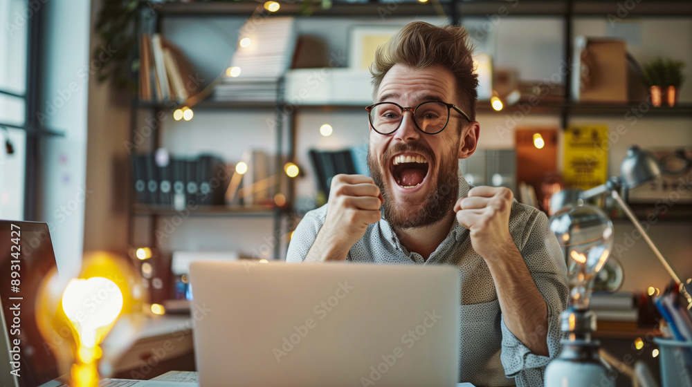 Copywriter in advertising agency, brainstorming with light bulb Copywriter in advertising agency, brainstorming with light bulb