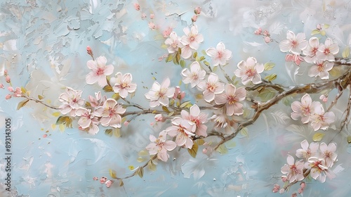 An elegant painting of a delicate cherry blossom tree in full bloom, gracefully depicted on a glass surface.