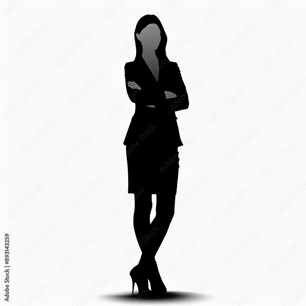 Confident businesswoman standing with arms crossed, black silhouette illustration. Confident businesswoman standing with arms crossed, black silhouette illustration.